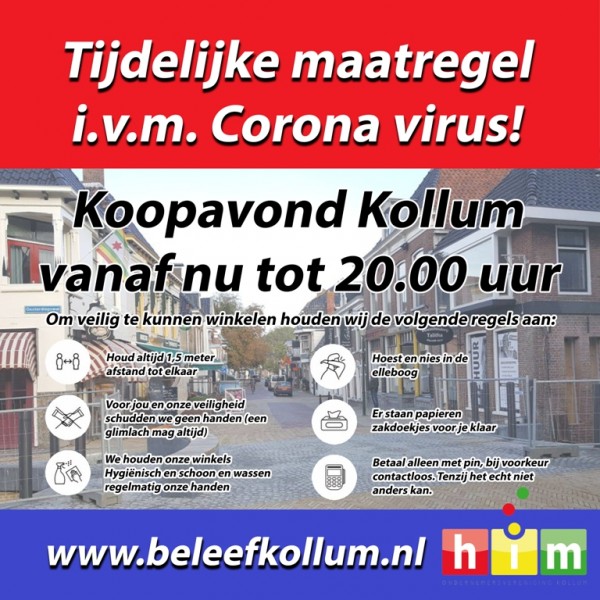 Tijdelijk koopavond Kollum tot 20.00 uur